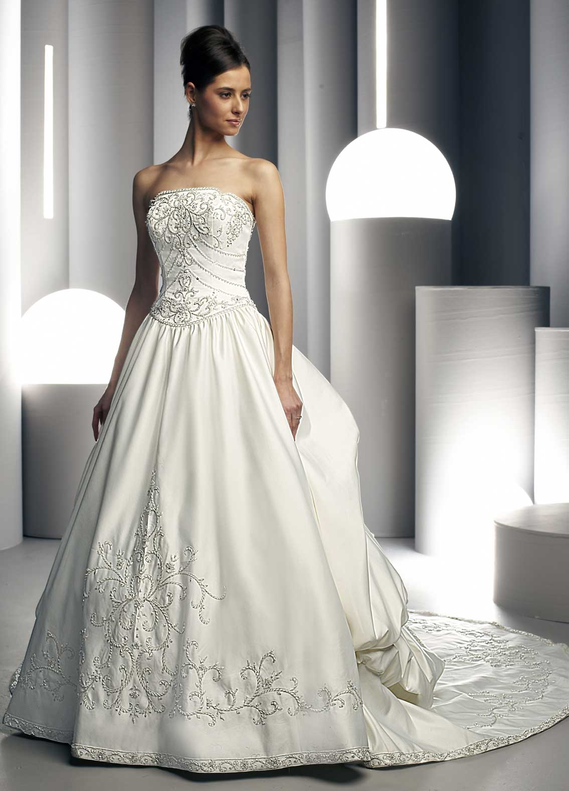 Wedding Gown, strapless wedding dress heavily embroidered bodice.